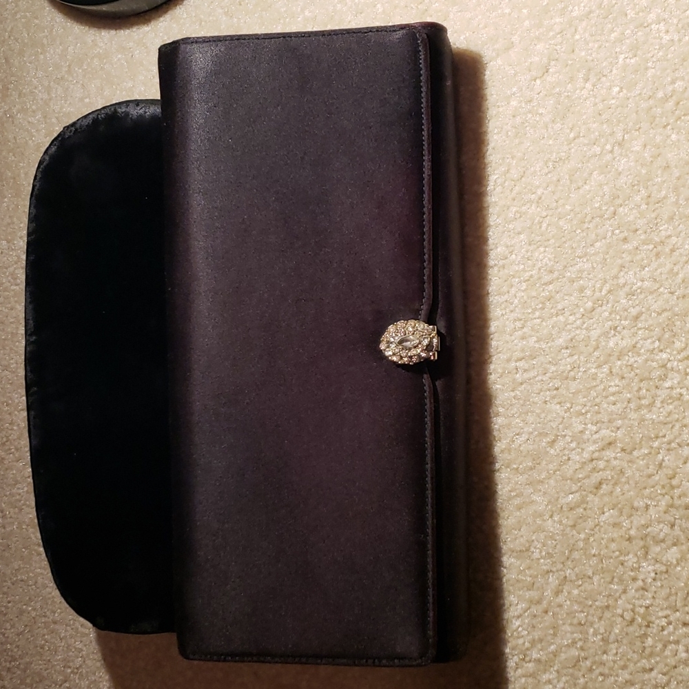 Ronay black satin clutch w/rhinestone clasp.